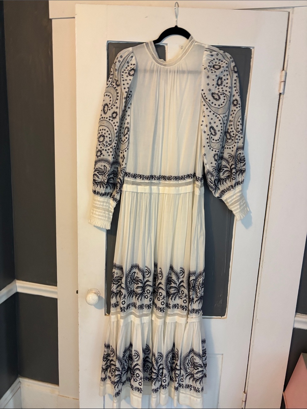 Ulla Johnson Cream Maxi Dress with Black Embroidery